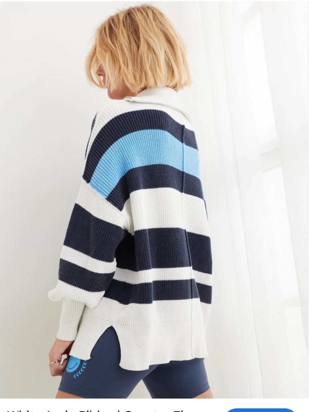 aerie Oversized Striped Sweater in White, Navy & Light Blue